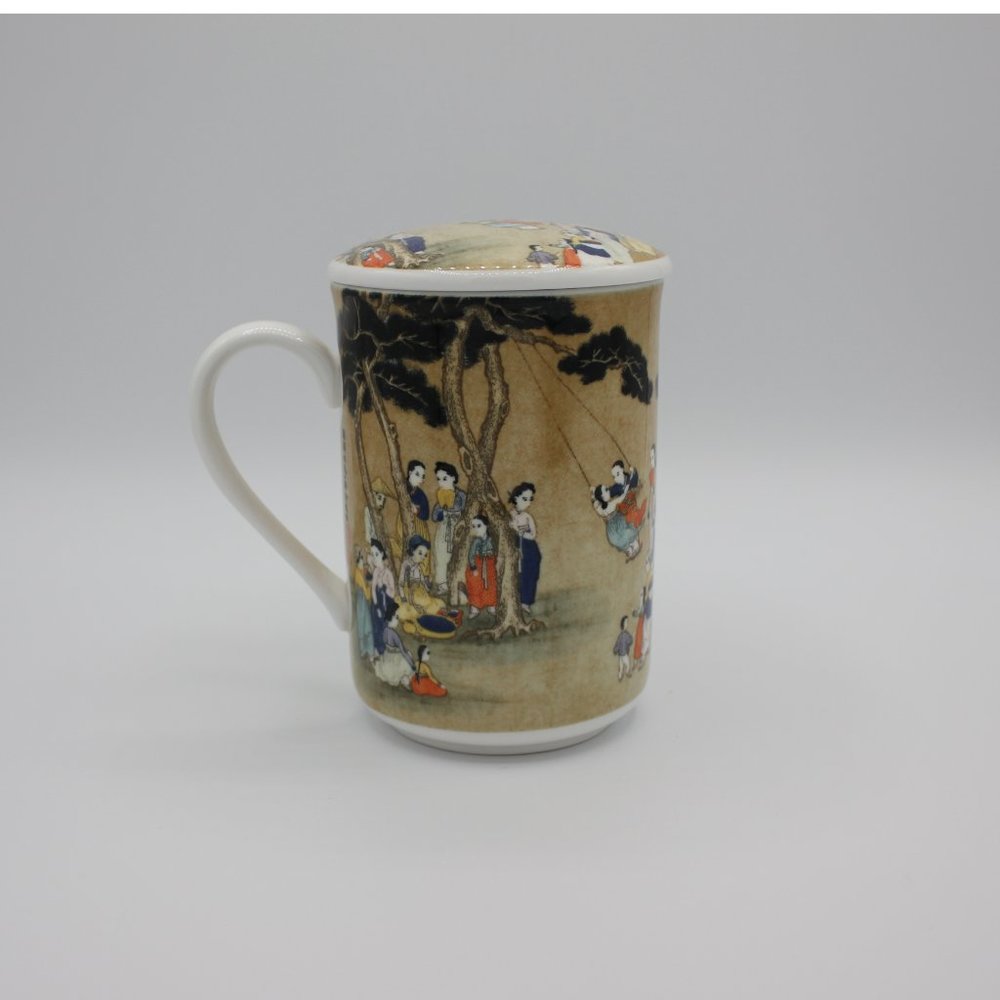 Hankook Super Strong High-Tech China with Lid "Swing" Theme Tea Coffee Mug Cup
